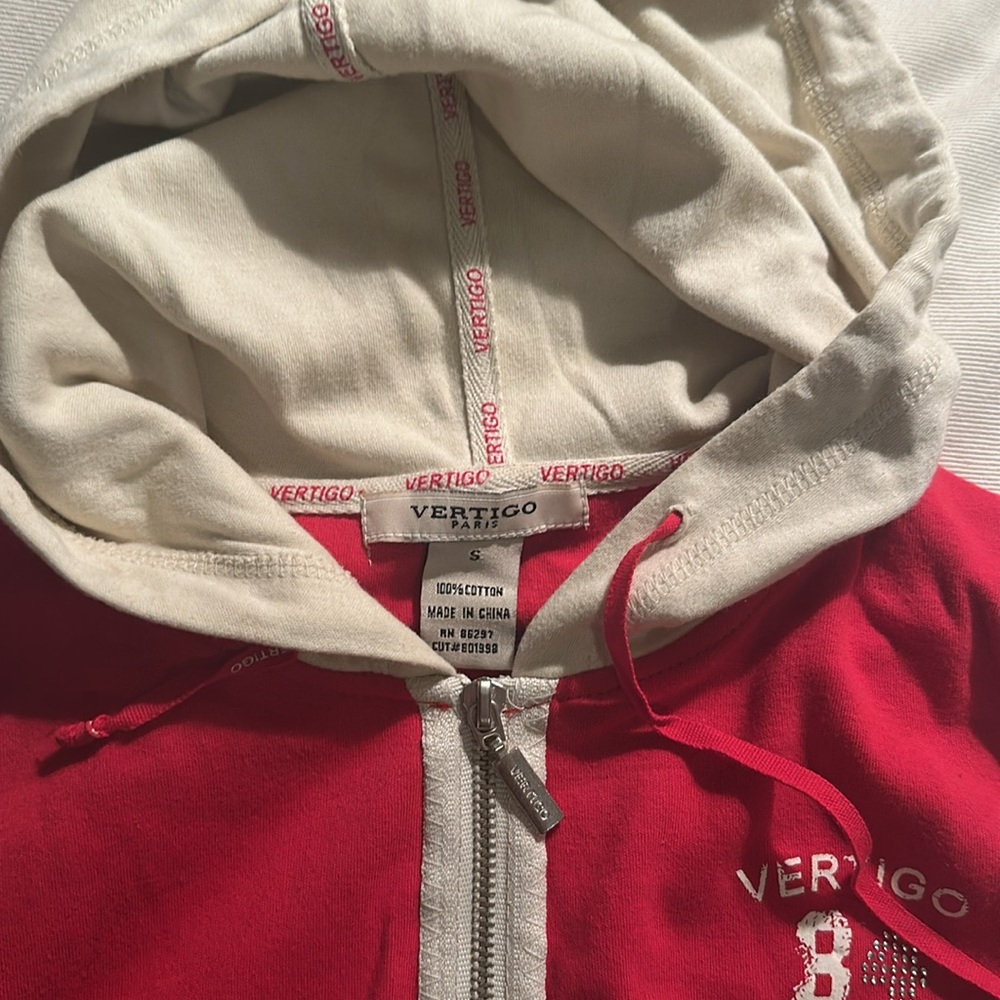 Pure light soft cotton Vertigo Colorblock Hoodie Red Beige sz Sm New no tags - Picture 2 of 7